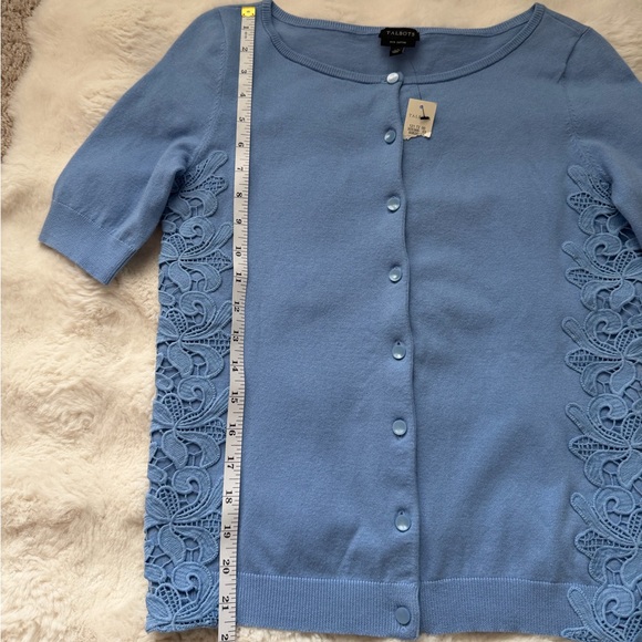 Talbots Lace Pima Cotton Blue Button-Down Elegant Cardigan Top-XS - Picture 12 of 14